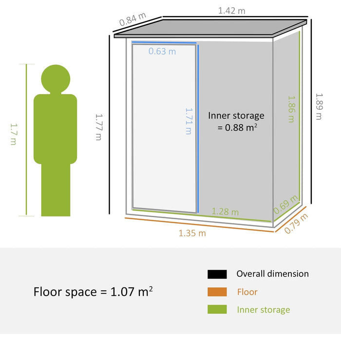 Outsunny 142 x 84 x 189cm Storage Shed with Sloped Roof & Lockable Door - Light Green - Green4Life