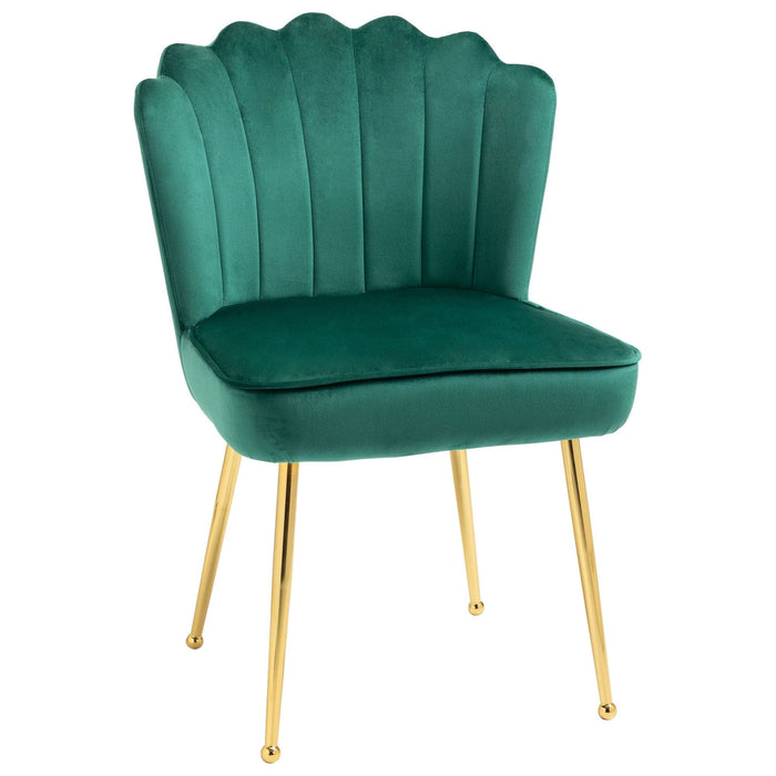 HOMCOM Velvet-Feel Shell Accent Chair with Metal Legs - Green - Green4Life