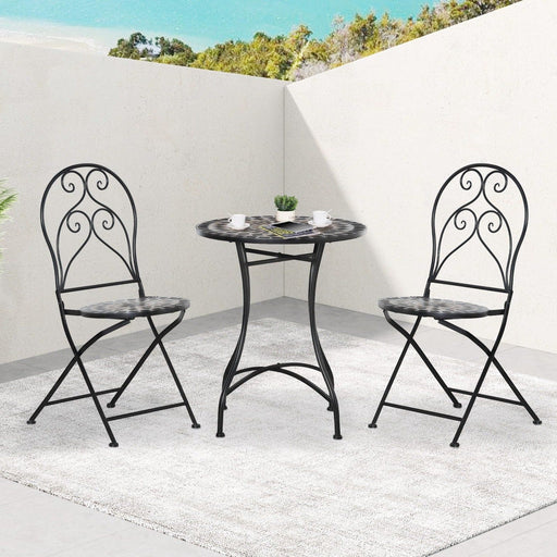 Artisan Mosaic Outdoor Trio Bistro Set with Folding Metal Chairs - Outsunny - Green4Life