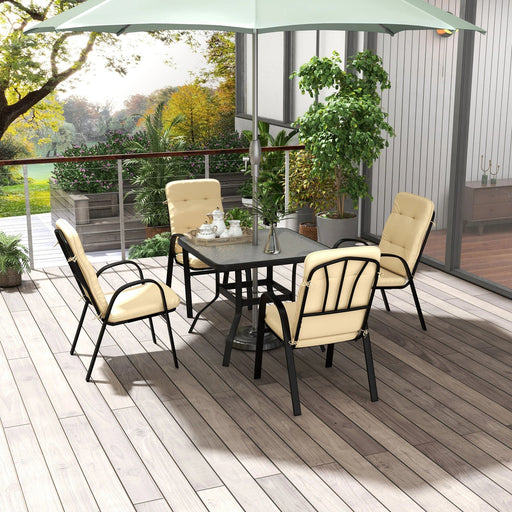 Contemporary 4-Seater Garden Dining Set with Tempered Glass Table and Cushioned Chairs - Beige - Outsunny - Green4Life