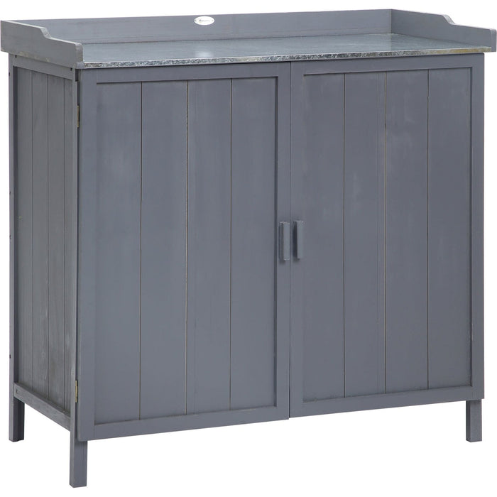 Outsunny 98W x 48D x 95.5Hcm Garden Storage Cabinet with Galvanised Top and Two Shelves - Grey - Green4Life