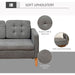 3-Seater Sofa with Button-Tufted Fabric Upholstery & Hidden Storage - Grey - Green4Life