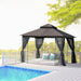 Outsunny 3x3m Coffee Brown Garden Gazebo with Double Tier Roof and Mesh Curtains - Green4Life