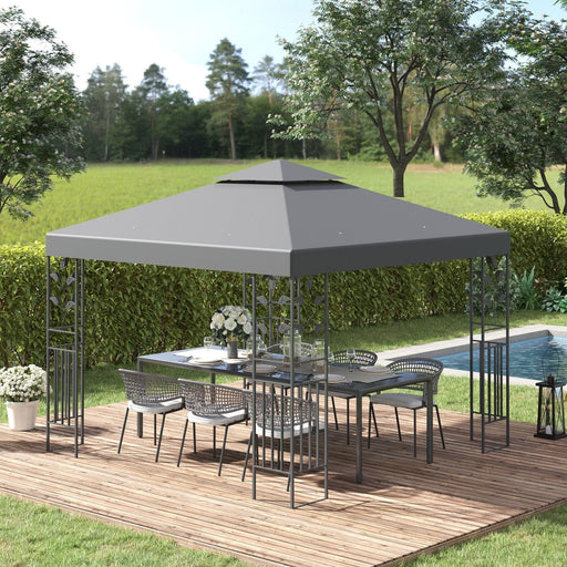 Outsunny Elegance Grey 3x3m Steel Gazebo with Dual-Tier Roof and Ornate Frame - Green4Life