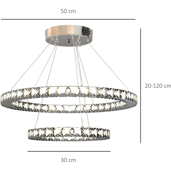 LED Chandelier with 2 Crystal Rings and 3 Light Modes - Silver - Green4Life