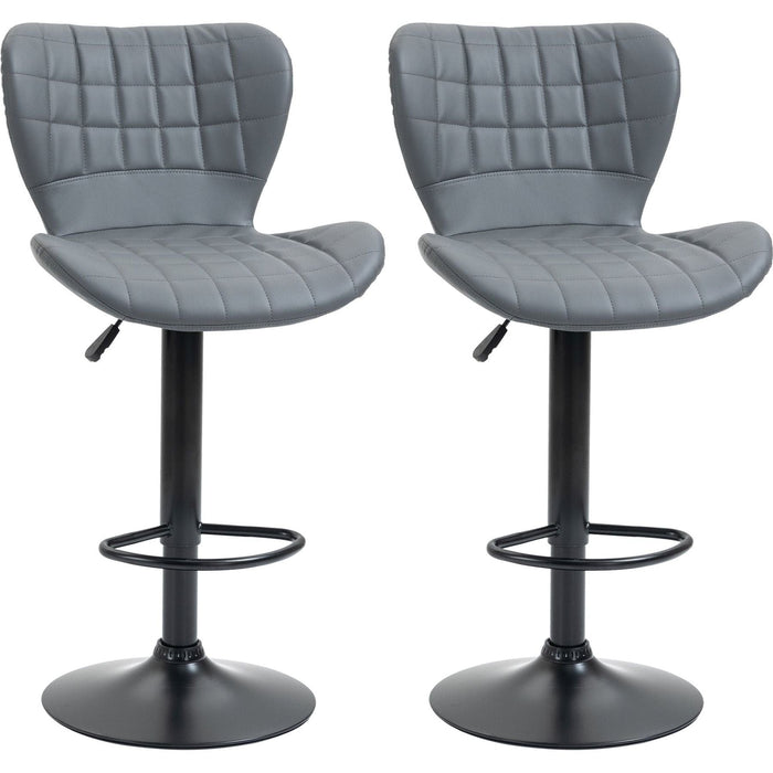 Set of 2 Adjustable Swivel Bar Chairs with PU Leather, Backrest & Footrest - Grey - Green4Life