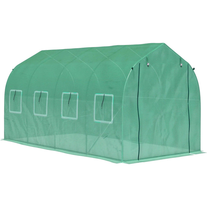 Outsunny 4 x 2M Polytunnel Galvanised Frame Greenhouse with Windows and Door - Green - Green4Life