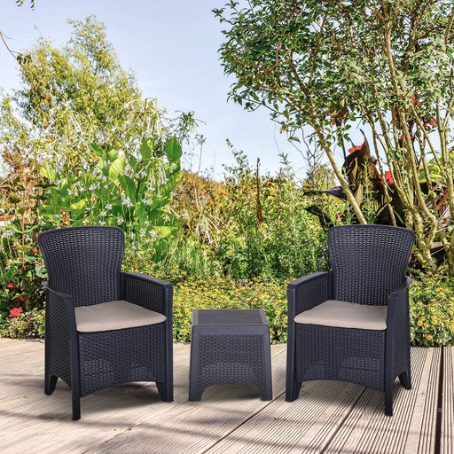 Outsunny BlissBistro - 3-Piece Rattan Garden Set with 2 Chairs & Coffee Table - Green4Life