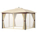 Outsunny 4 x 3(m) Gazebo with Double Tier Roof, Removable Netting and Curtains - Khaki - Green4Life