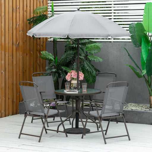 4-Seater Bistro Set with Parasol & Folding Chairs - Grey - Outsunny - Green4Life