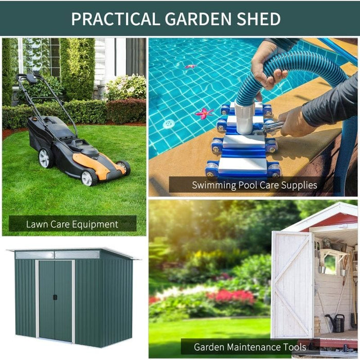 Outsunny Metal Garden Storage Shed with Double Sliding Doors 260L x 133W x 200Hcm - Green - Green4Life