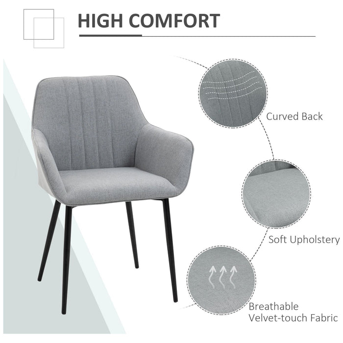 HOMCOM Set of 2 Dining Chairs with Upholstered Linen Fabric - Light Grey - Green4Life