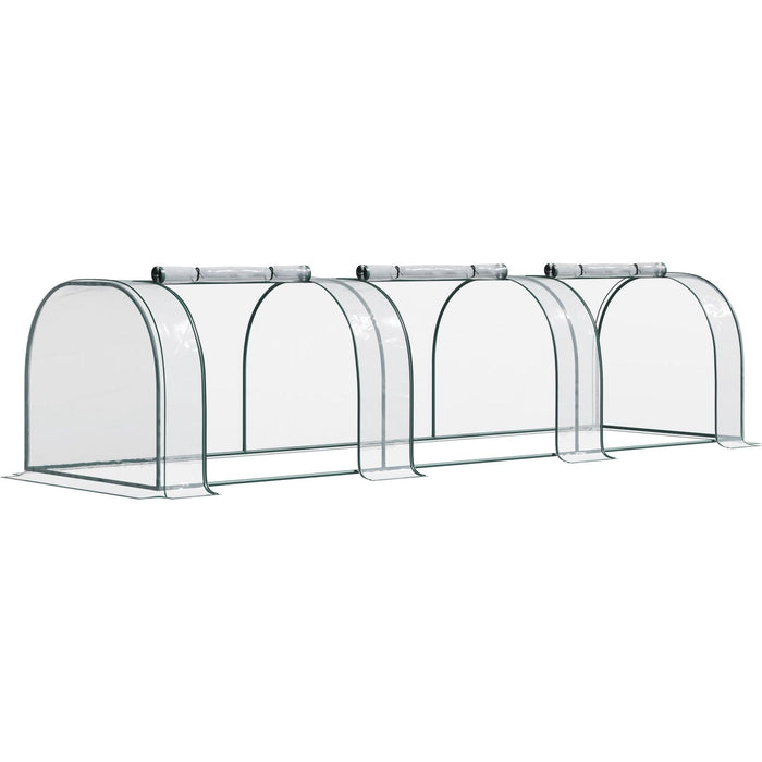 Outsunny 350L x 100W x 80H cm Small PVC Tunnel Greenhouse with Steel Frame - Green/Transparent - Green4Life