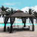 3x3m Coffee Brown Garden Gazebo with Double Tier Roof and Mesh Curtains - Outsunny - Green4Life