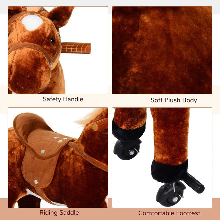 Kids Plush Ride On Horse with Sound - Brown - Green4Life