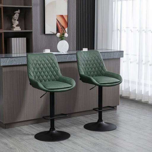 Set of 2 Retro Bar Stools with Faux Leather Upholstery & Swivel Seat - Green - Green4Life