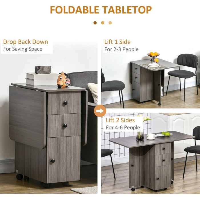 Folding Dining Table for 4-6 with Storage Drawers, Cabinet and Open Shelf - Grey - Green4Life