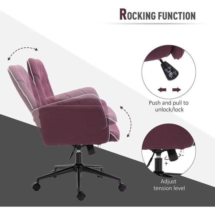 Office Chair with Linen-Feel Tufted Fabric Upholstery & Adjustable Seat - Purple - Green4Life