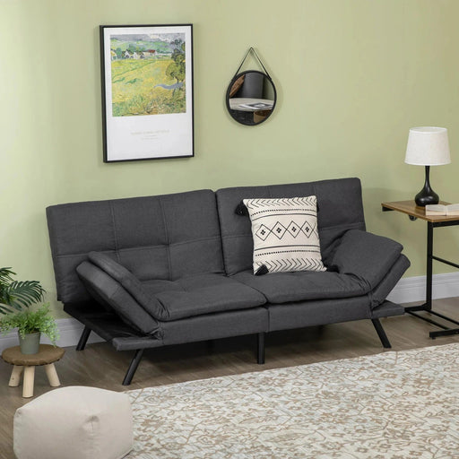 Tufted 3 Seater Sofa Bed with Adjustable Armrests and Backrest - Grey - Green4Life