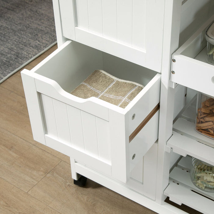 Kitchen Island Cart with Wooden Top, Shelves & Drawers - White - Green4Life