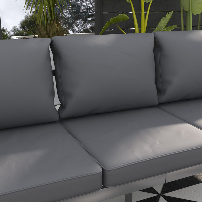 3-Seater Aluminium Cushioned Garden Bench - Grey - Outsunny