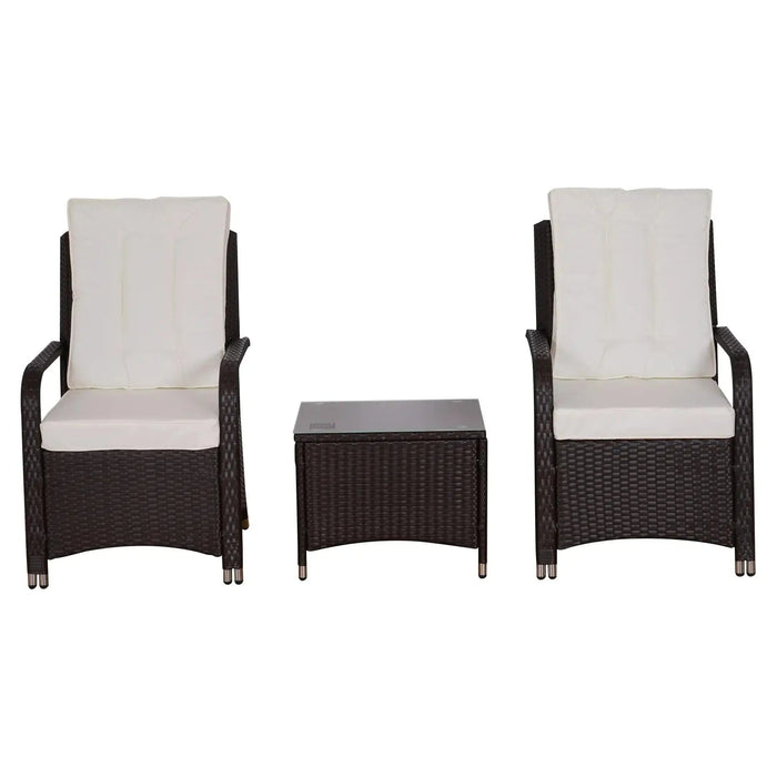 Outsunny Rattan 2-Seater Bistro Set with Side Table - Brown - Green4Life