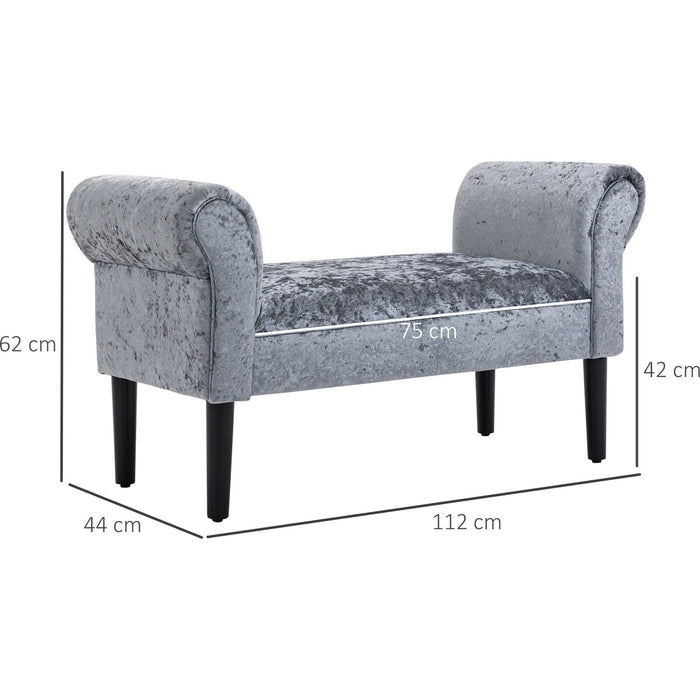 Ottoman Bench with Velvet Upholstery - Silver Tone & Grey - Green4Life