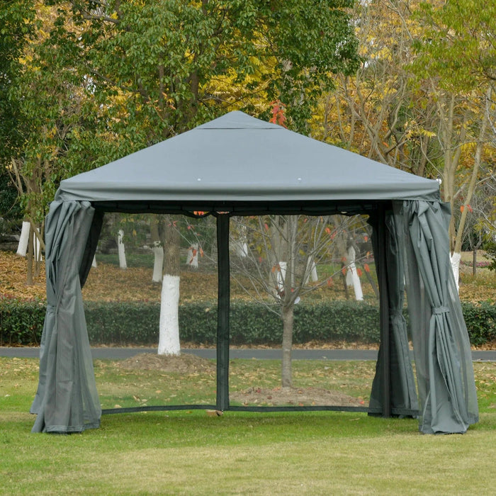 Outsunny Grey 3x3m Aluminium Frame Garden Pavilion with Curtains and Netting - Green4Life