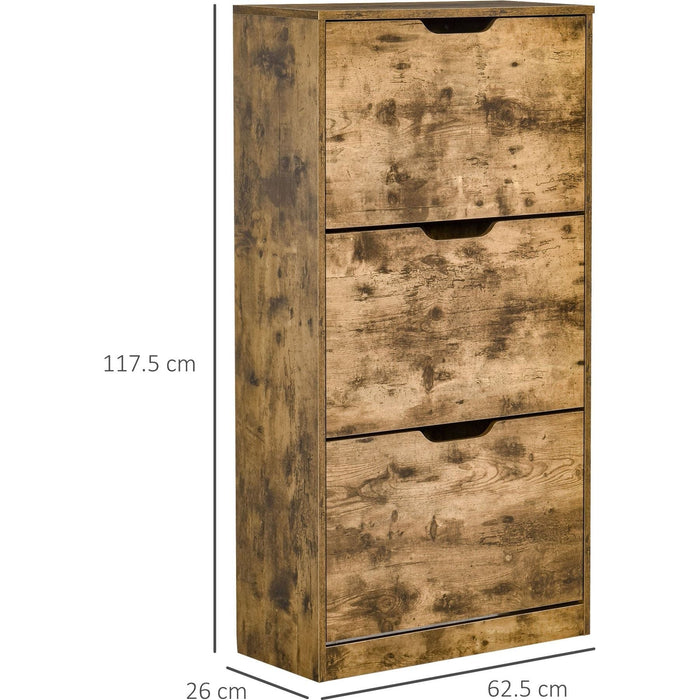 Shoe Cabinet with 3 Flip Doors - Rustic Brown - Green4Life