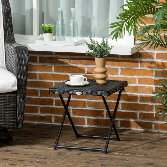 Outsunny Compact Charm Folding Rattan Table - Black - Green4Life