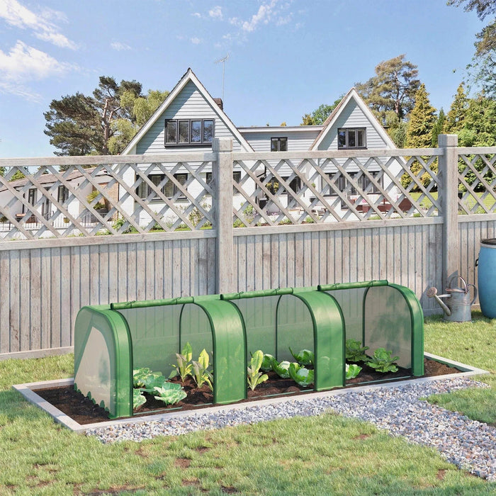 Outsunny 295L x 100W x 80H cm Small PVC Tunnel Greenhouse with Steel Frame - Green - Green4Life