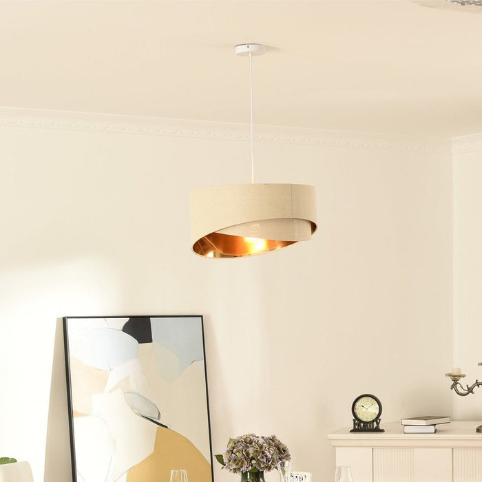 Pendant Light with Adjustable Hanging Chain - Beige & Gold - Green4Life