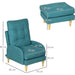 Upholstered Button Tufted Accent Armchair & Footstool Set with Wooden Legs and Side Pockets - Teal - Green4Life
