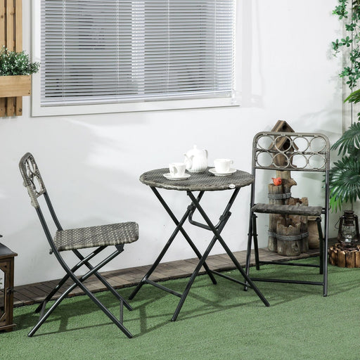 Outsunny 3-Piece PE Rattan Bistro Set with Foldable Coffee Table & Chairs - Grey - Green4Life