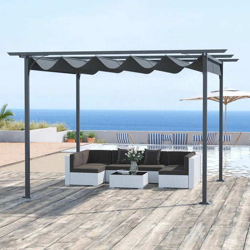 Outsunny 3.5 X 3.5(m) Pergola with Retractable Canopy - Grey - Green4Life