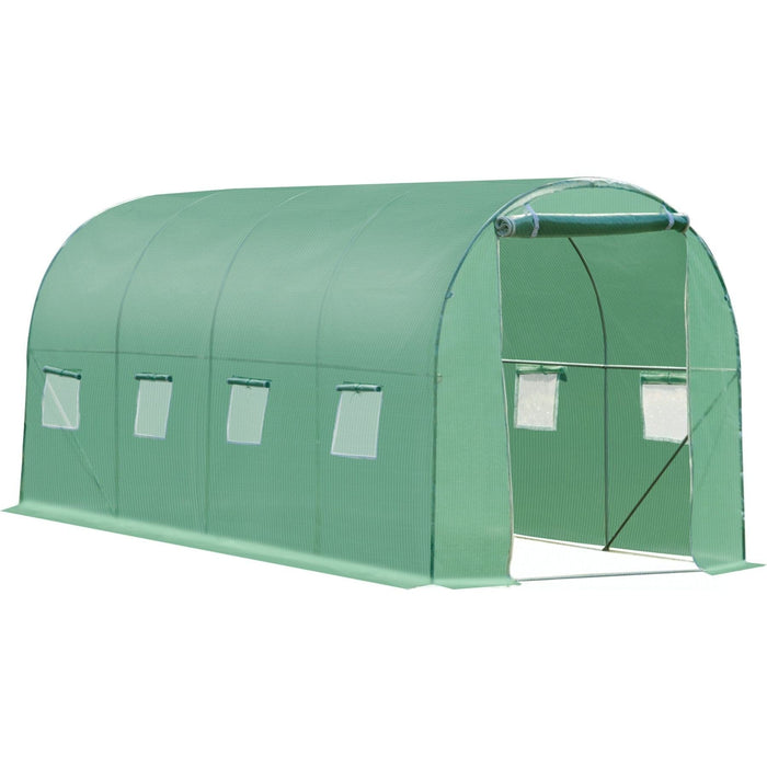 Outsunny 6L x 3W x 2H m Polytunnel Walk-in Greenhouse with Roll-up Door and Windows - Green - Green4Life