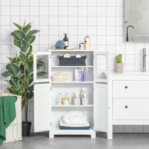 Kleankin Bathroom Storage Cabinet with Tempered Glass Doors and Adjustable Shelves - White - Green4Life