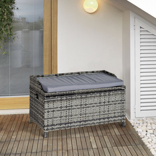 Outsunny PE Rattan Wicker Storage Bench with Cushion - Grey - Green4Life