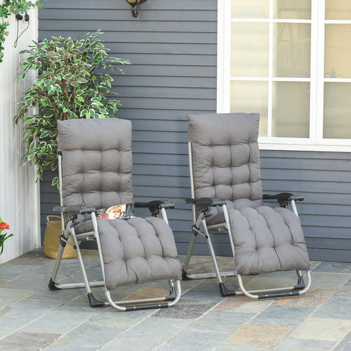 Set of 2 Dark Grey Cushioned Recliners - Serene Outdoor Lounging Set - Outsunny - Green4Life