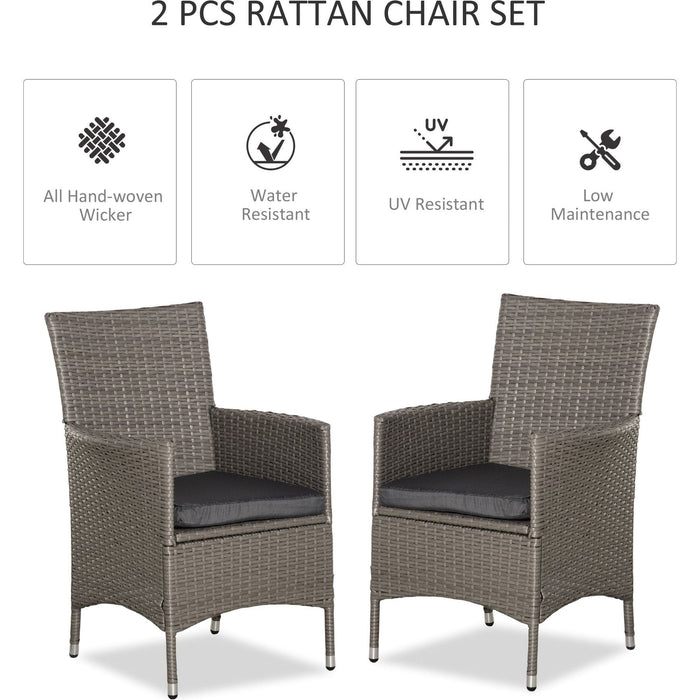 Outsunny Café Charm Rattan Armchair Duo - Grey - Green4Life