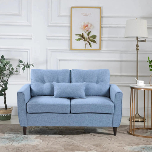 HOMCOM Two-Seater Sofa, with Pillow - Light Blue - Green4Life