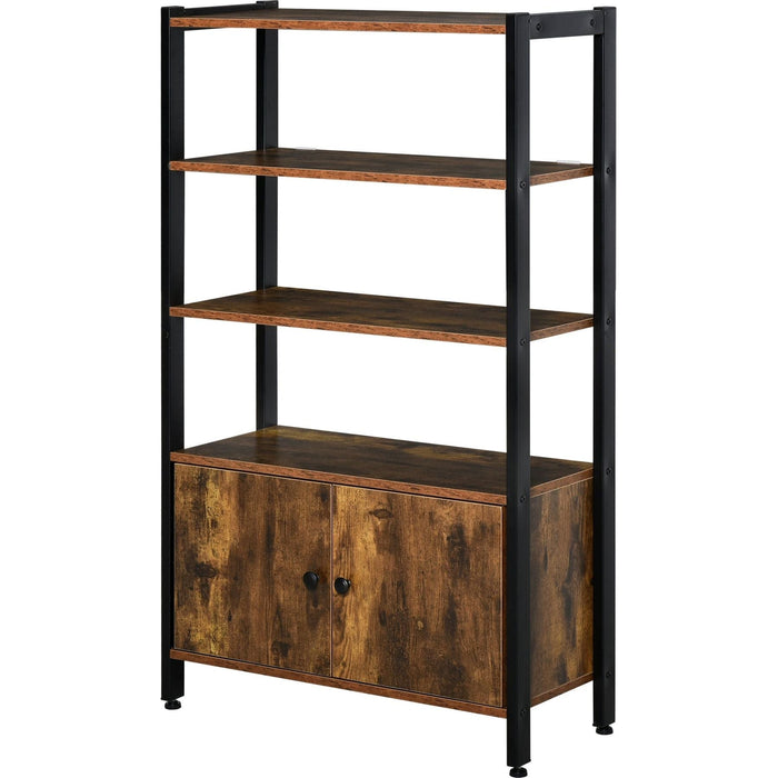 Industrial-Style 3-Tier Shelving Unit with Bottom Cupboard - Rustic Brown - Green4Life