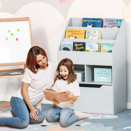 Slate Grey Rolling Bookshelf with Storage Drawer for Kids - Green4Life