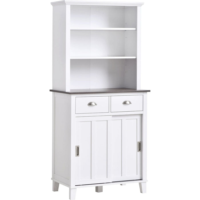 Freestanding Kitchen Cupboard with Sliding Doors and Open Shelves, Adjustable Shelving - White - Green4Life