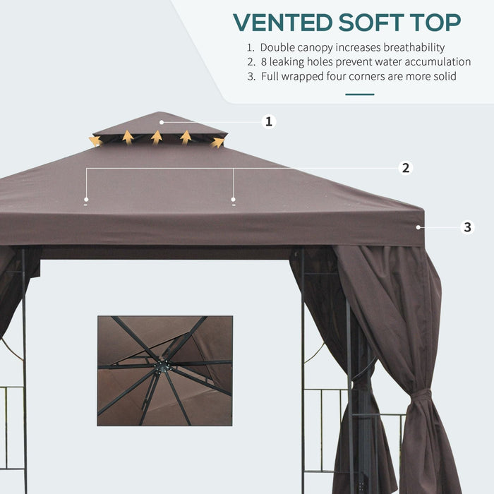 Outsunny 3x3m Brown Metal Garden Gazebo with Sidewalls - Green4Life