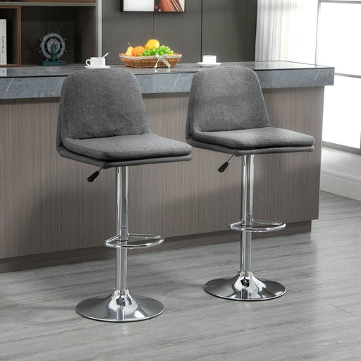 Set of 2 Fabric Swivel Bar Chairs with Backrest and Adjustable Height - Grey - Green4Life