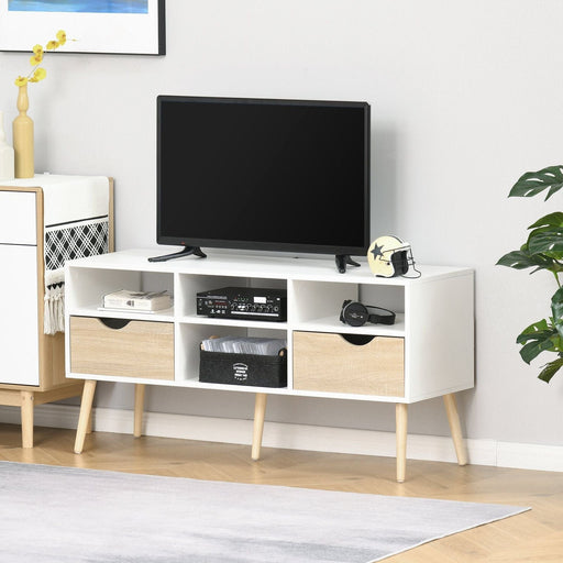 Multi-Storage TV Stand with Wooden Legs - White/Oak Effect - Green4Life