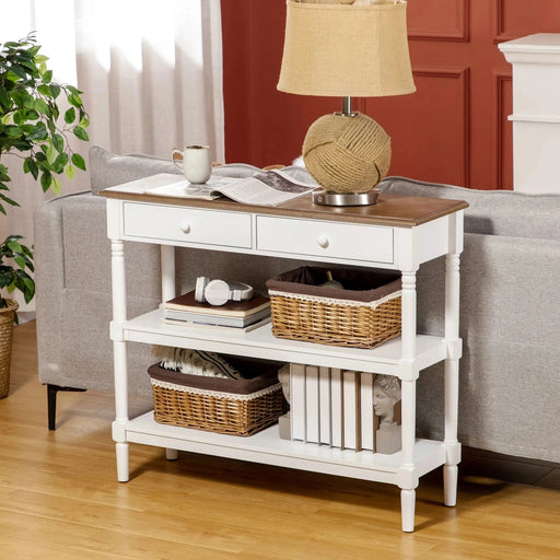 Classic Style Console Table with Storage Shelves and Drawers - White - Green4Life