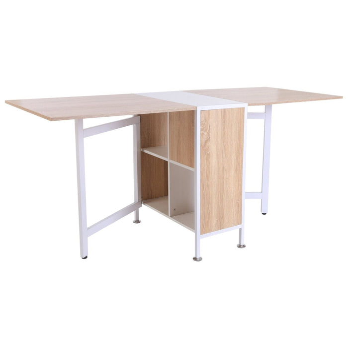 HOMCOM Foldable Drop Leaf Dining Table with Shelves Cubes - Oak & White - Green4Life