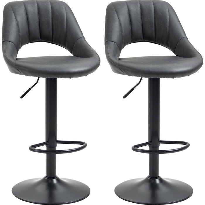 Set of 2 Swivel Adjustable Height PU Leather Counter Chairs with Footrest - Grey - Green4Life